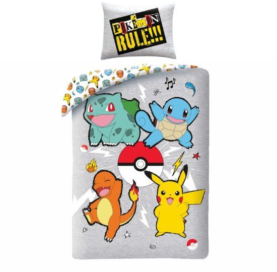 4KidsOnly Pokemon Dekbedovertrek - 140 x 200 cm - Polyester - Grijs