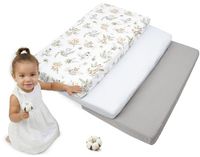 Medi Partners 3-delige hoeslakenset voor babybed, 60 x 120 cm, 100% katoen, beddengoed voor baby's, matras, kinderslaapzak, babybed (bloemen, roze, wit-grijs)