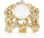 Cavill - Elegante Zilveren Ring met 18K Goud Verguld - 9 mm Witte Zoetwaterparel - 7 Cambodjaanse Zirkonia's 0,33 ct - Dames Sieraad