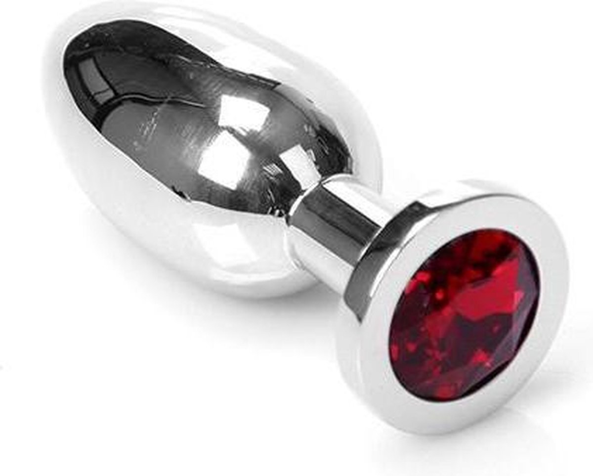 Kiotos Steel Buttplug RVS met rood kristal - small