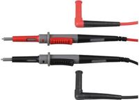 Velleman PVC-meetsnoeren, set, CAT IV, 10 A, 2 mm/4 mm, rechte meetsonde in roestvrij staal, haakse bananenplug met geïsoleerde mantel, lengte 100 cm, zwart/rood/grijs