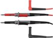 Velleman PVC-meetsnoeren, set, CAT IV, 10 A, 2 mm/4 mm, rechte meetsonde in roestvrij staal, haakse bananenplug met geïsoleerde mantel, lengte 100 cm, zwart/rood/grijs