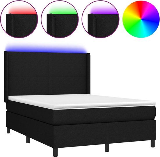 vidaXL Boxspring met matras en LED - Stof - Zwart - 140x190 cm