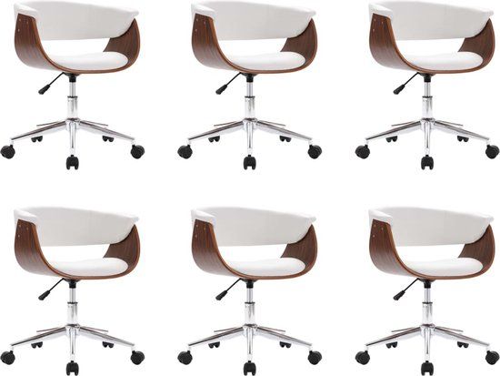 vidaXL Eetkamerstoelen draaibaar 6 stuks kunstleer wit