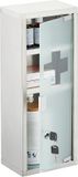 Merkloos Relaxdays medicijnkastje met slot - 45 x 18 x 12 cm - 3 vakken - melkglas - rvs