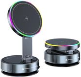 DrPhone NeonHold Draadloze Autolader Telefoonhouder – 15W Snellader – Universeel voor iPhone & Samsung – RGB Verlichting – Vacuümzuignap met roteerde as – 360° Verstelbaar - Vouw Systeem - Zwart