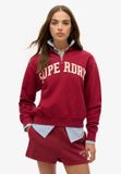 Superdry Athletic Essentials sweatshirt met applicatie en halve rits voor dames in bordeaux rood.