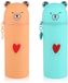 2 étuis en silicone - Doux pot à crayons design ours 2-en-1 - pour école et bureau - orange clair, vert