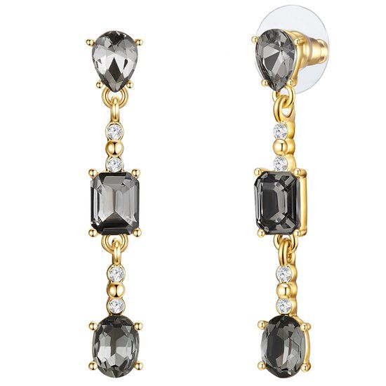 Geelgouden oorhangers met zwarte steen voor dames - 43.4 mm