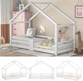 Ropilly Kinderbed Huismodel 90 x 200 cm Wit Grenenhout met Valbeveiliging en Lattenbodem