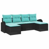vidaXL Bankstel 6 st Zwart en Turquoise poly rattan
