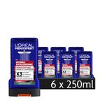 L'Oréal Men Expert Hyaluron Douchegel & shampoo voor mannen, douchebad voor het reinigen van lichaam, haar en gezicht, lichaamsverzorging voor heren met hyaluronzuur, Hydra Hyaluronic, 6 x 250 ml