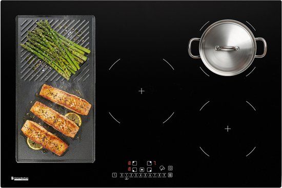 KitchenBrothers Inductie Kookplaat - Inbouw Inductieplaat - 80 cm - 1 Flexzone + 3 Zones - Zwart