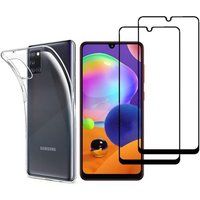 Phonillico® Hoesje voor Samsung Galaxy A31 en 2 Gehard Bril Black Edge - Zachte siliconen bescherming Glasfolie Screenprotector
