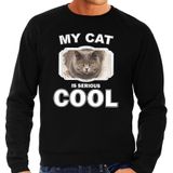 Bellatio Decorations Britse Korthaar My Cat Is Serious Cool Zwart Heren Trui/Sweater XL