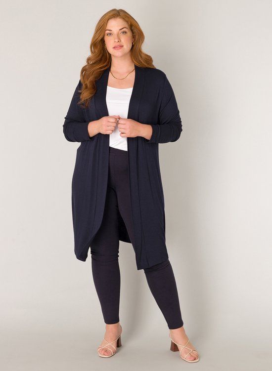 Base Level Curvy Base Level Ayla Long Cardigan - Dark Blue