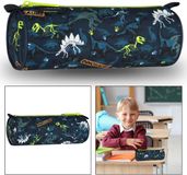 sarcia.eu Marineblauwe ronde school etui, met rits, voor jongen, dinosaurussen 22x8x8cm