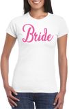 Bellatio Decorations Vrijgezellenfeest T-shirt voor dames - bride - wit - roze glitter - bruiloft S