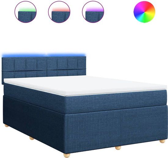 vidaXL Boxspring met matras stof blauw 140x190 cm