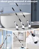Sans marque Brosse de nettoyage sans fil avec bras d'extension réglable - 4 têtes de nettoyage interchangeables - Nettoyeur de douche puissant pour salle de bain baignoire carrelage sol - Blanc