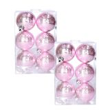 Cosy & Trendy Cirkel Motief Kerstballen - 2x - Roze - Dia 6 cm - Kunststof