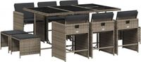 vidaXL 11-delige tuinset met kussens, polyrattan, grijs