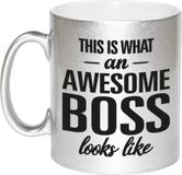 Bellatio Decorations This is what an awesome boss looks like - tekst cadeau koffiemok - De Baas beker - 300 ml - zilver