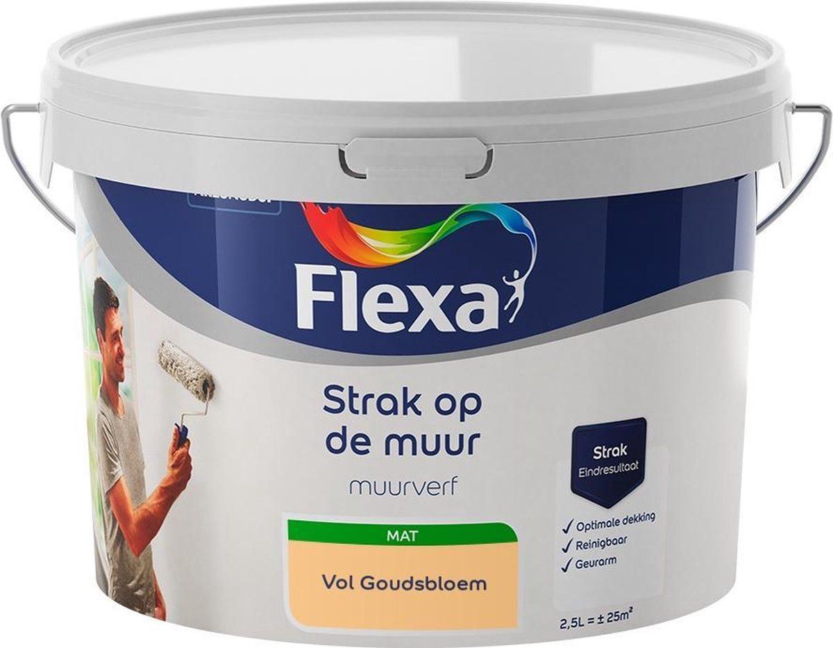 FLEXA Strak op de muur Muurverf Vol Goudsbloem 2,5 liter