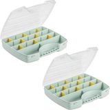 Plasticforte Opbergkoffertje/opbergdoos/sorteerbox - 2x - 13-vaks - kunststof - mintgroen - 25 x 21 x 4 cm