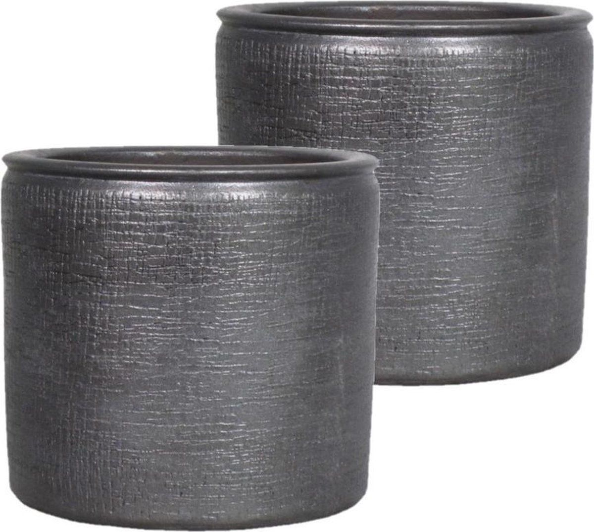 Floran 2x Zwarte Keramische Bloempotten D24cm - Industrieel Design