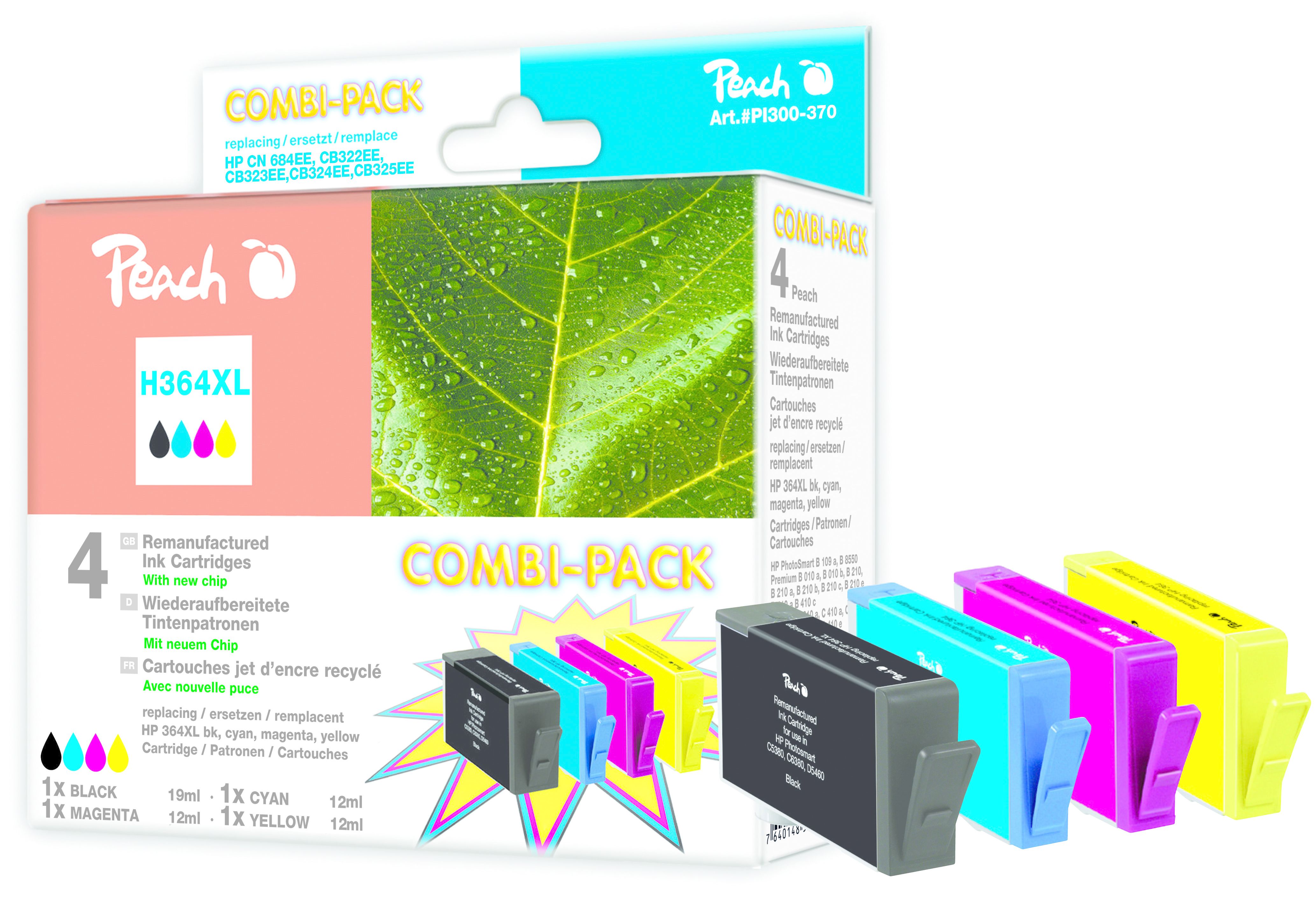 Peach PI300-370 - Inktcartridge - 4 stuks - Cyaan, geel, magenta, zwart