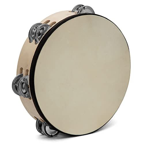 TIGER TAM98-08-BK Tamboerijn - 8 inch - Hout - Dubbele Rij Jingles - Zwart