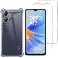 Phonillico® Schokbestendig hoesje voor Oppo A17 en 2 Tempered Glasses