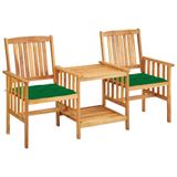 vidaXL Tuinstoelen met tafeltje en kussens, massief acaciahout