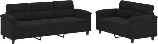 vidaXL 2-delige Loungeset met kussens microvezelstof zwart