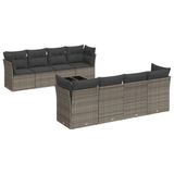 vidaXL 9-delige loungeset met kussens, polyrattan, gris