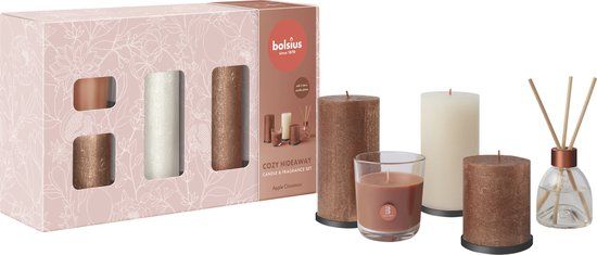 Bolsius - Rustieke Kaarsen Set - Cozy Hideaway - Appel Kaneel - 9 stuks