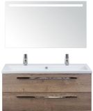 BES LED Seville Badmeubelset 120 cm - 2 Laden Tabacco - Wastafel Djazz Enkel 2 Kraangaten met Sence Spiegel