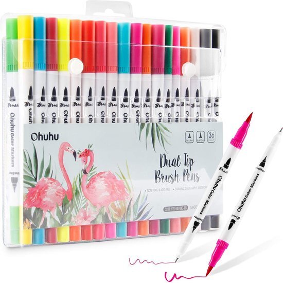 Ohuhu - Dual Tip Brush markers – set van 36