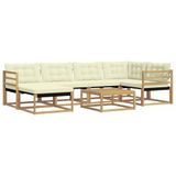 vidaXL - Buiten - bank - set - 7 - st - Wit - en - crèmekleurig - Massief - Acacia - Hout