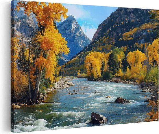 Artaza Canvas Schilderij Rivier in de Bergen - 90x60 - Wanddecoratie - Foto Op Canvas - Canvas Print