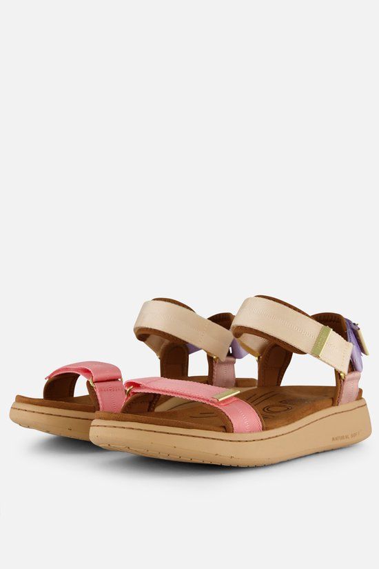 Woden LEGACY ONE A/S Sandalen Line Vrouwen 39 Platte sandalen Butter Multi Textiel Rubber Klittenband Plateau