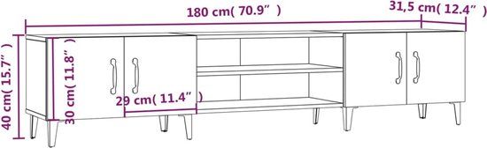 vidaXL Tv-meubel 180x31,5x40 cm bewerkt hout hoogglans wit