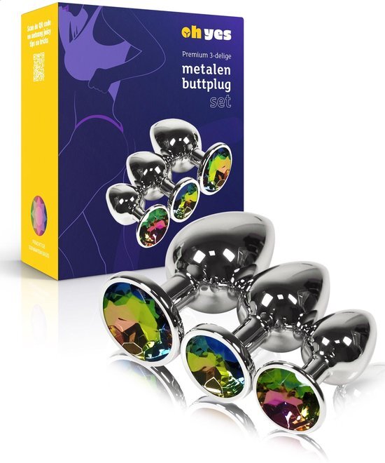 Metalen Buttplugs voor mannen en vrouwen - Buttplug Set 3-Delig - Anal & Butt Plug - Regenboog/ Multicolor