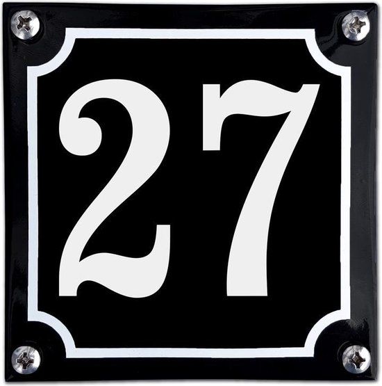 EmailleDesign® Zwart emaille huisnummer 27 - 10x10cm