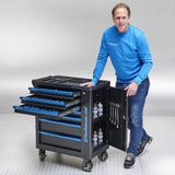 Datona® Gereedschapswagen Black-Line met 7 laden en opbergkast - Zwart