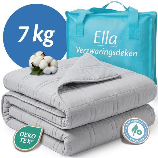 EL-Life Ella Sleeps Verzwaringsdeken 7 kg - OEKO-TEX Katoen Grijs 135 x 200cm - Weighted Blanket - Verzwaarde Deken