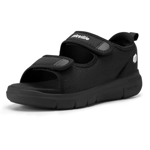 FitVille Diabetische sandalen voor heren, brede opening, orthopedische schoenen, klittenbandsluiting, revalidatiesandalen voor gezwollen voeten, zwart., 44 EU Large