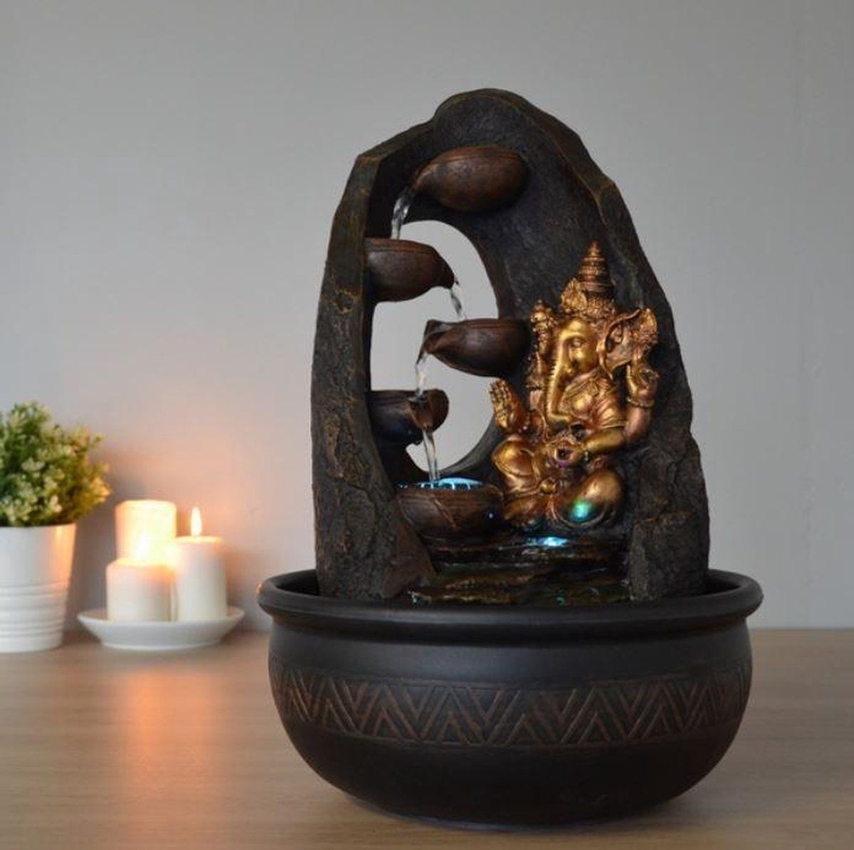 Zen Light Bouddha Mystic Ganesha - fontein - interieur - waterornament - polyester