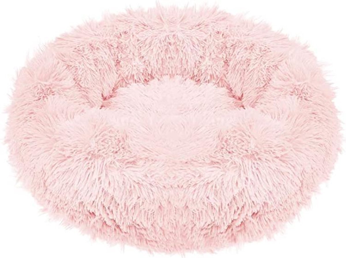 springos Hondenmand donut - Hondenkussen - Poezenmand fluffy - 70cm - Roze - Wasmachine bestendig roze